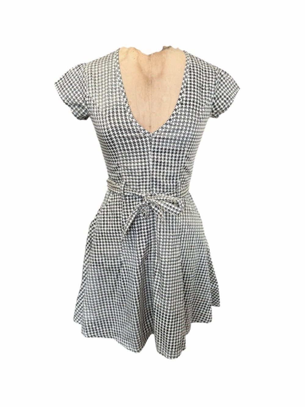 Diesel Vintage Black & White Houndstooth Fit/ Flare Skater Dress W/ Waist Tie XS